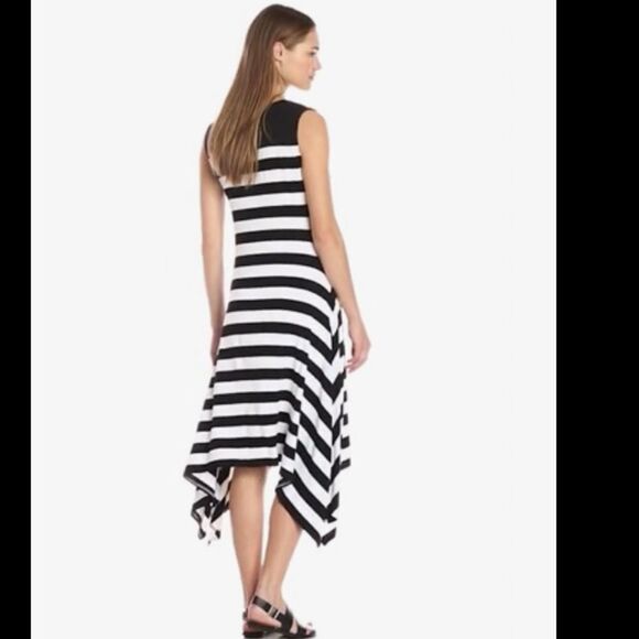 Vince Camuto black sleeveless white stripe two tone T-shirt maxi summer dress S - Picture 2 of 12